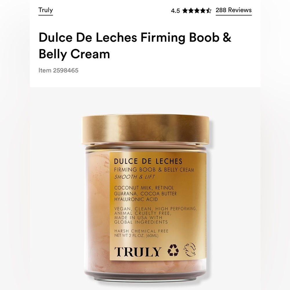 Truly Dulce De Leches firming boob and belly cream - Smooth and Lift - New